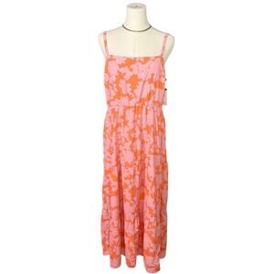 Social Standard by Sanctuary Flowy Smocked Maxi Dress Pink Orange Floral XL NWT